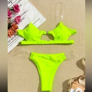 Neon Lime Bikini Set Cut-Out Top & Bottom 2 Pieces Bikini